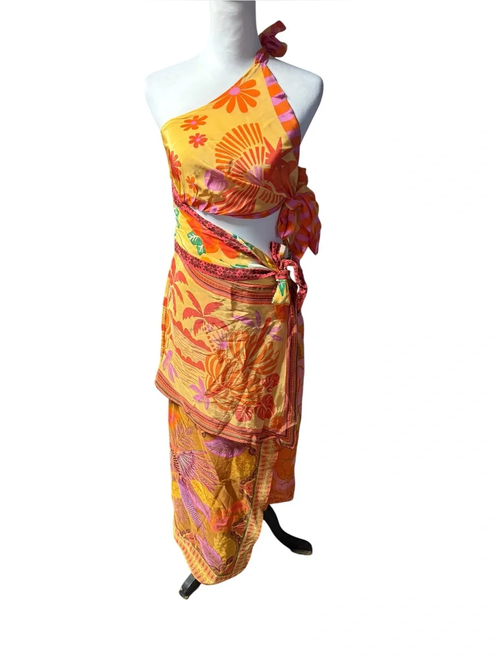Farm Rio Forest Mixed Scarves midi dress women’s sz Large nwt new - Picture 4 of 16